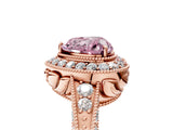 Rose gold Fancy Pink Heart  Halo Diamond Split Shank Ring with Milgrain Detail_54