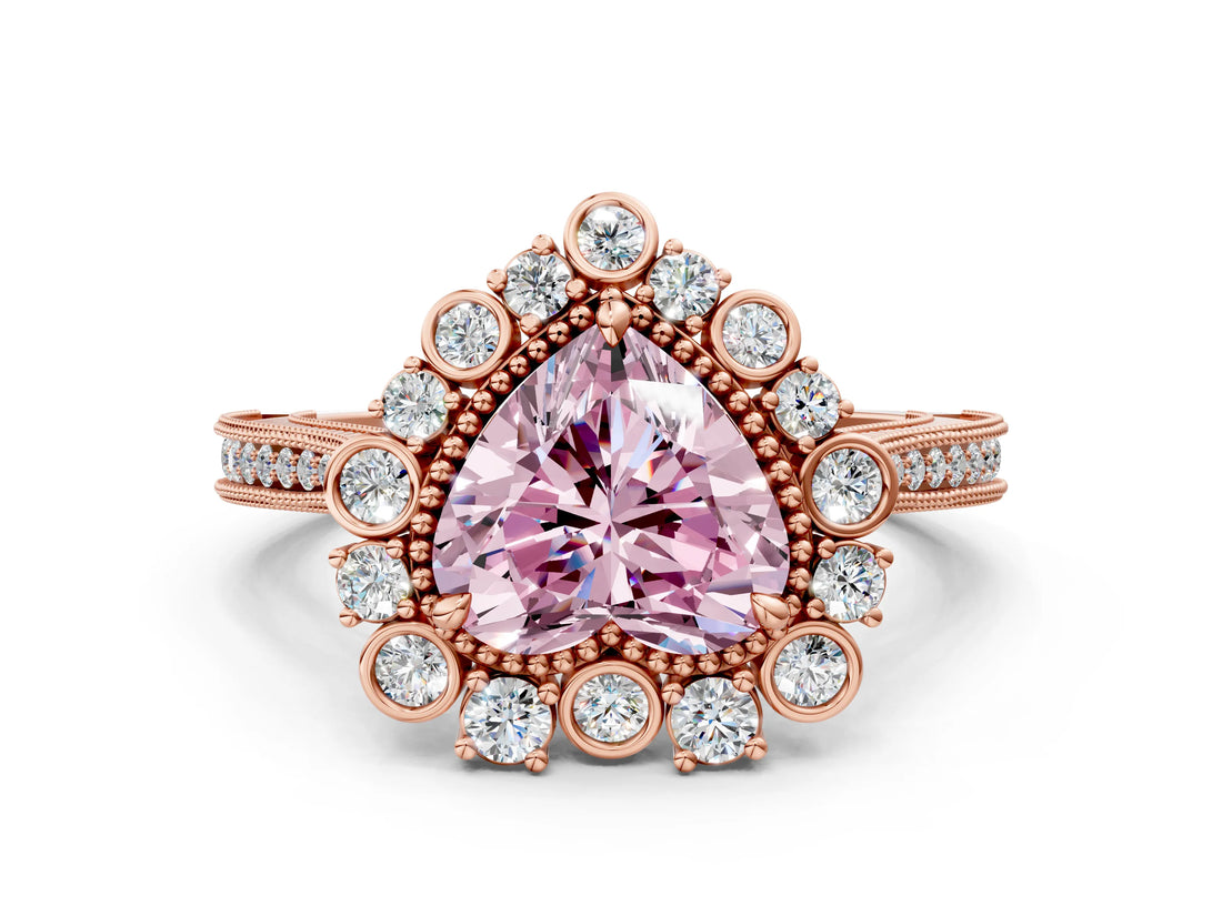 Rose gold Fancy Pink Heart  Halo Milgrain Pave Diamond Ring with Four-Prong Setting 1
