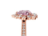 Rose gold Fancy Pink Heart  Halo Milgrain Pave Diamond Ring with Four-Prong Setting