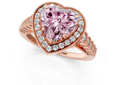 Rose gold Fancy Pink Heart  Halo Milgrain Solitaire with Bezel Set Side Stones and Pave Band_33