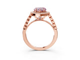 Rose gold Fancy Pink Heart  Halo Milgrain Solitaire with Bezel Set Side Stones and Pave Band_35