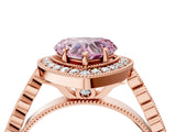 Rose gold Fancy Pink Heart  Halo Milgrain Solitaire with Bezel Set Side Stones and Pave Band_36