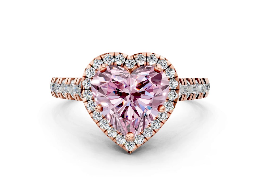 Rose gold Fancy Pink Heart  Halo Pavé Diamond Engagement Ring with Four-Prong Setting_25