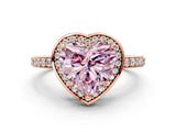 Rose gold Fancy Pink Heart  Halo Pave Band Solitaire Ring with Prong Setting_66