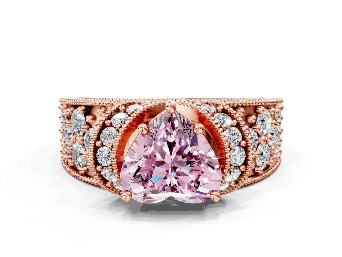 Rose gold Fancy Pink Heart  Halo Pave Diamond Engagement Ring with Milgrain Detailing_49