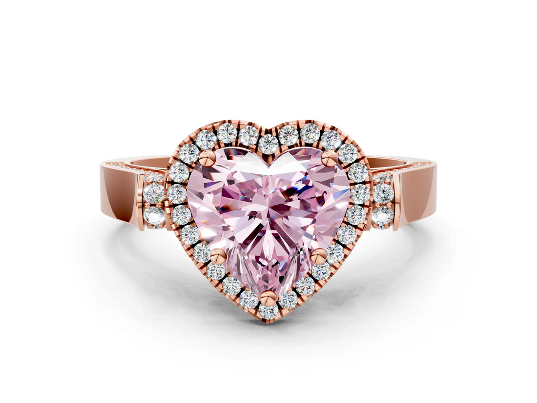 Rose gold Fancy Pink Heart  Halo Pave Split Shank Prong Setting Ring_26
