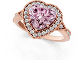 Rose gold Fancy Pink Heart  Halo Round Diamond Milgrain Pave Engagement Ring_4