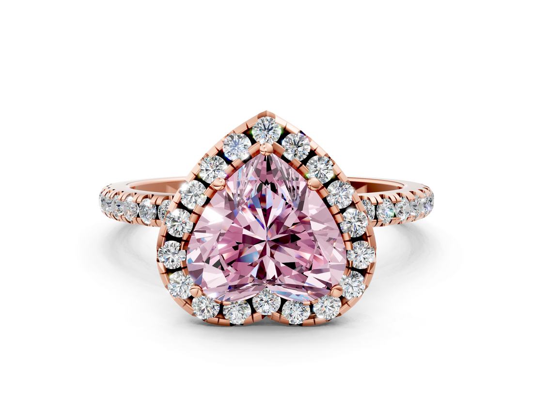 Rose gold Fancy Pink Heart  Halo Round Diamond Pavé Band Four-Prong Ring_3