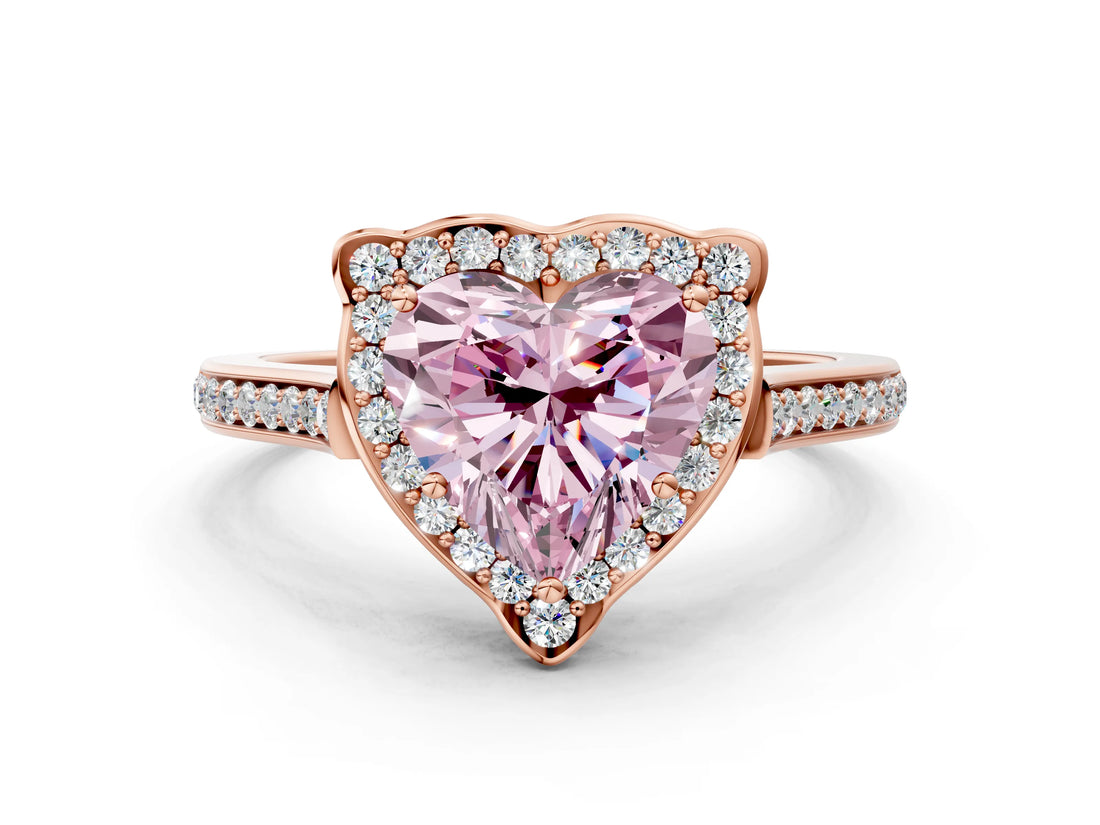 Rose gold Fancy Pink Heart  Halo Round Diamond Pave Band with Four-Prong Setting_38