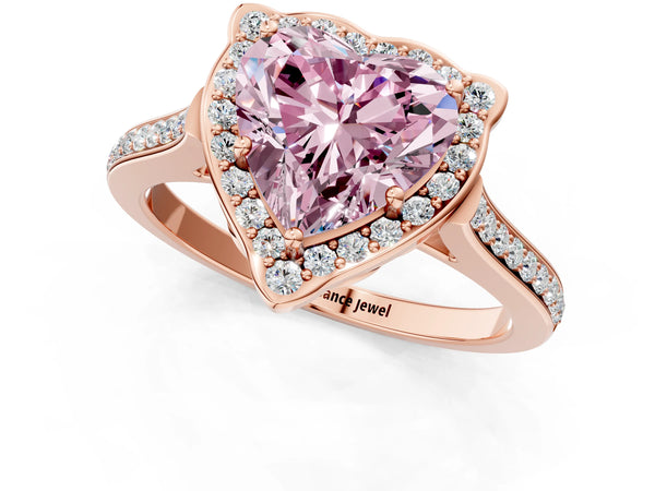Rose gold Fancy Pink Heart  Halo Round Diamond Pave Band with Four-Prong Setting