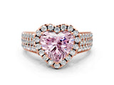 Rose gold Fancy Pink Heart  Halo Round Diamond Pave Band with Prong Setting