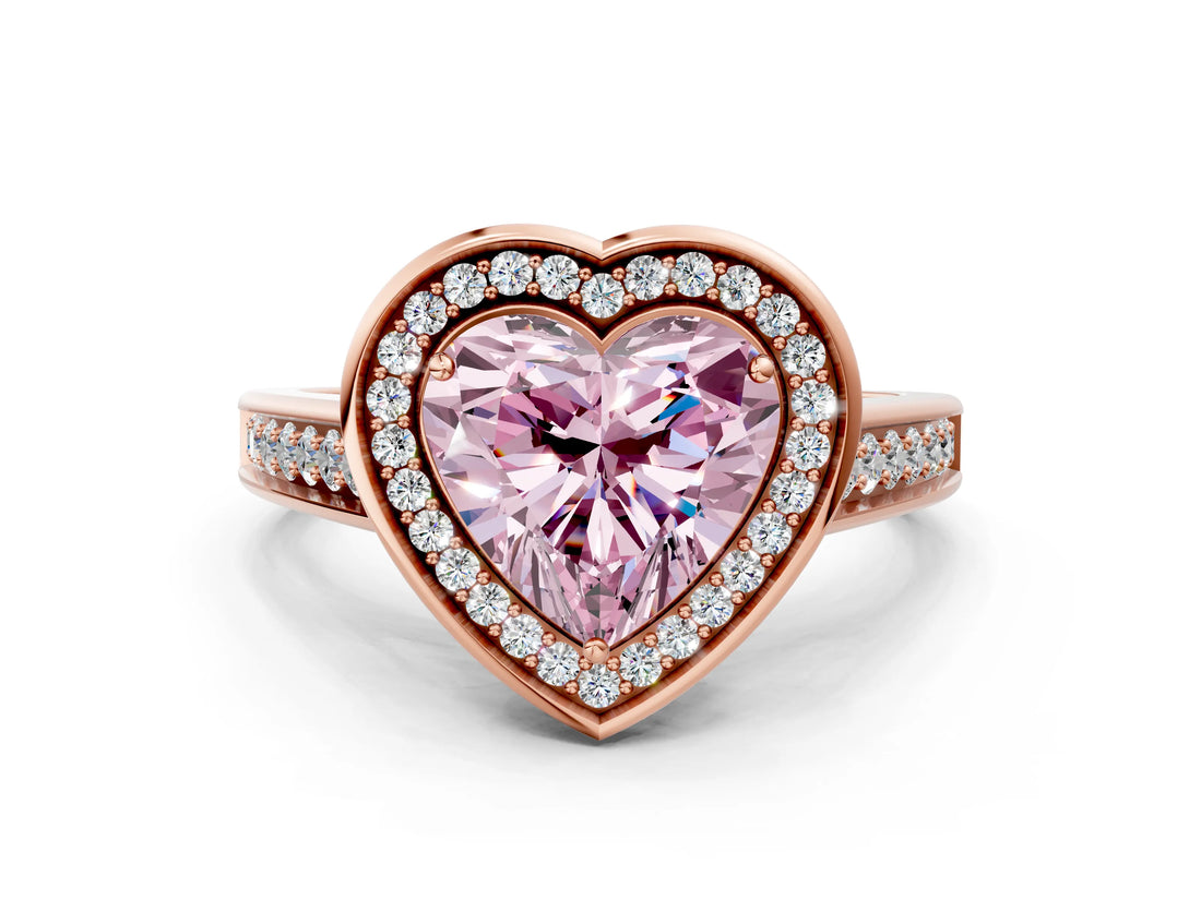 Rose gold Fancy Pink Heart  Halo Solitaire Diamond Ring with Pave Band and Bezel Setting_49