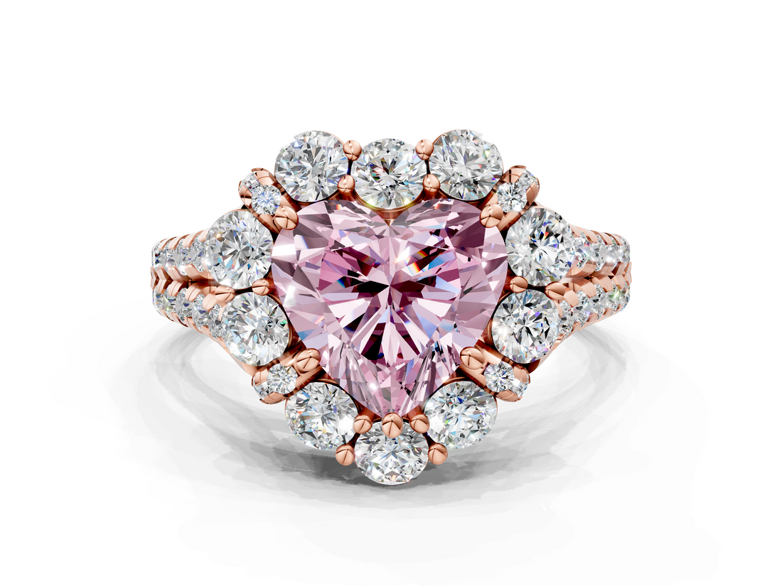 Rose gold Fancy Pink Heart  Halo Split Shank Diamond Engagement Ring with Pave Band and Four-Prong Setting_54