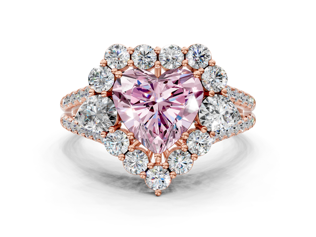 Rose gold Fancy Pink Heart  Halo Split Shank Diamond Engagement Ring with Prong Setting_20