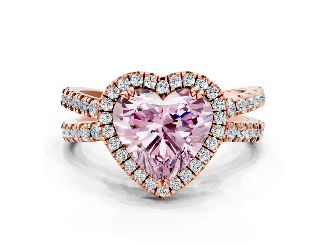 Rose gold Fancy Pink Heart  Halo Split Shank Diamond Ring with Pavé Setting_26