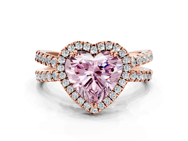 Rose gold Fancy Pink Heart  Halo Split Shank Diamond Ring with Pavé Setting