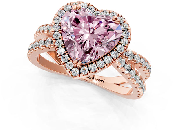 Rose gold Fancy Pink Heart  Halo Split Shank Diamond Ring with Pavé Setting