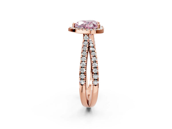 Rose gold Fancy Pink Heart  Halo Split Shank Diamond Ring with Pavé Setting
