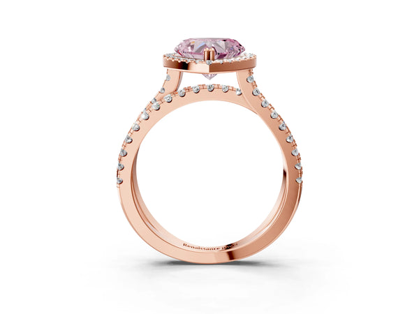 Rose gold Fancy Pink Heart  Halo Split Shank Diamond Ring with Pavé Setting