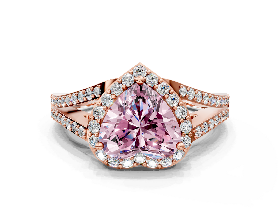 Rose gold Fancy Pink Heart  Halo Split Shank Diamond Ring with Prong Setting_20