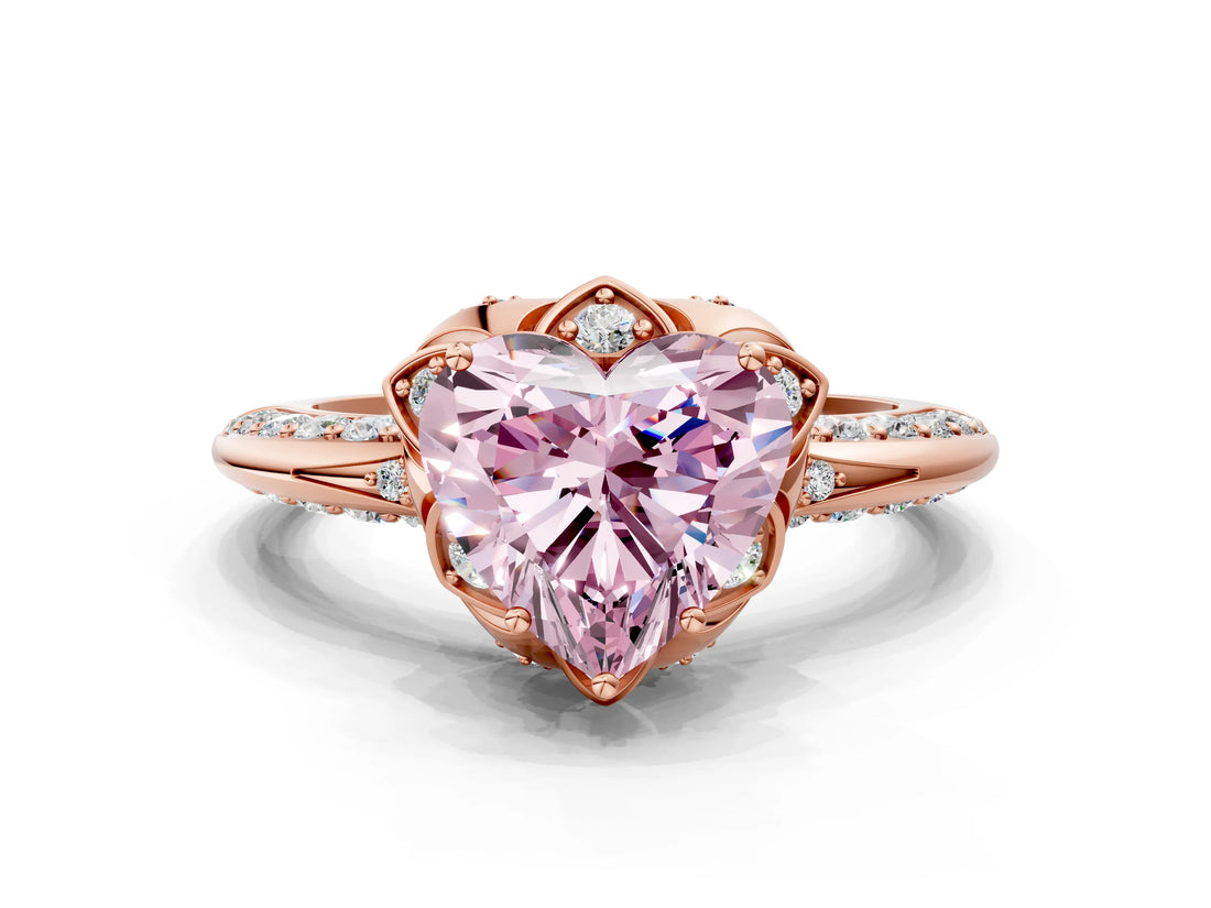 Rose gold Fancy Pink Heart  Halo Split Shank Pave Diamond Ring with Petal Prong Setting_20