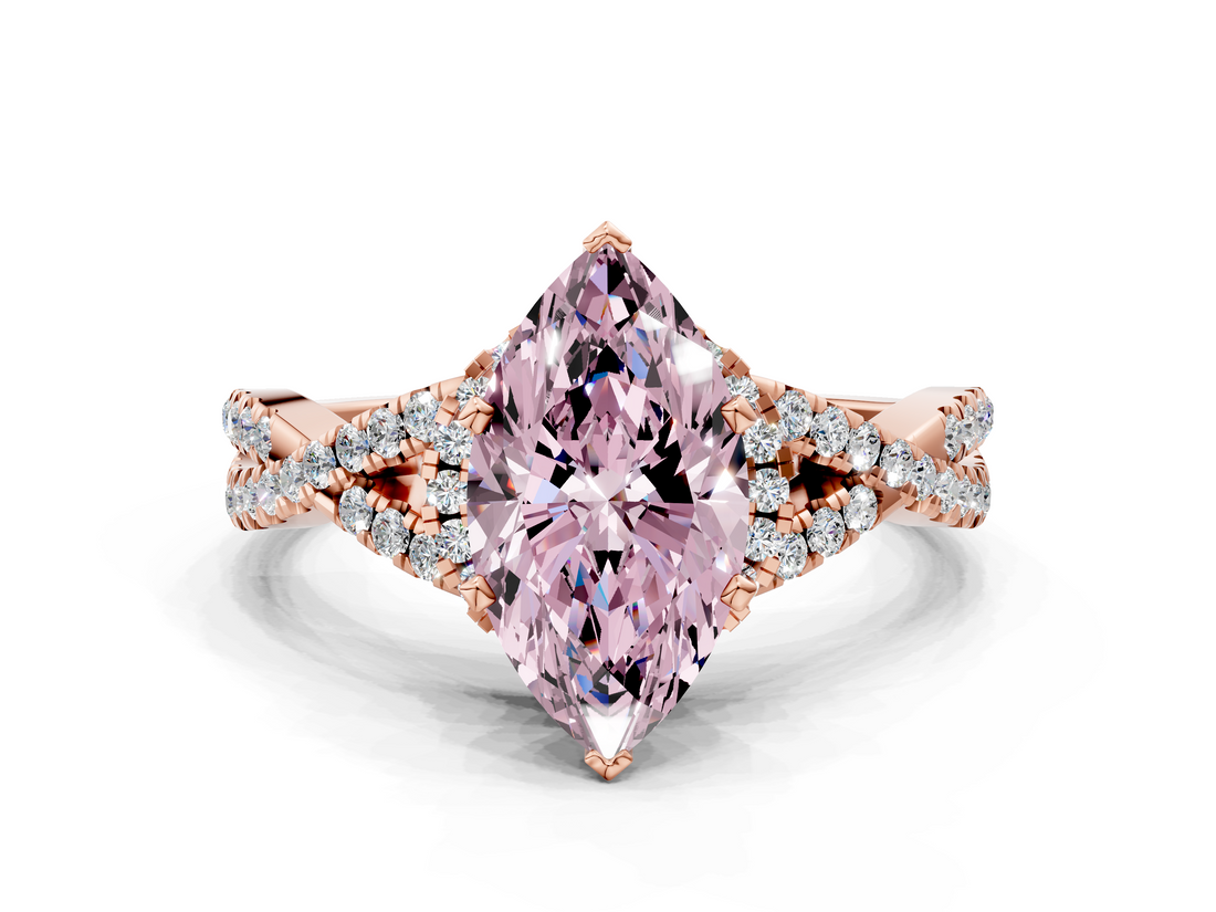 Rose gold Fancy Pink Heart  Halo Twist Band Solitaire Prong Setting Ring_59