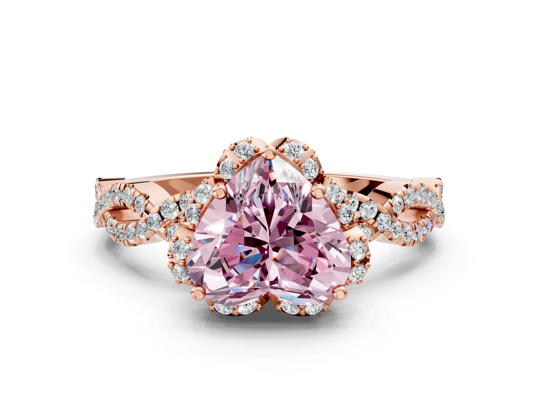 Rose gold Fancy Pink Heart  Halo Twist Band Solitaire Ring with Six-Prong Setting_32