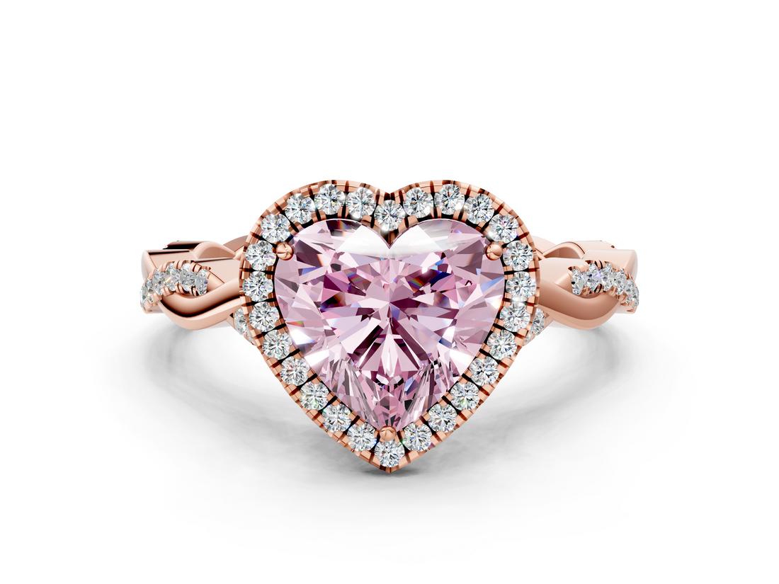 Rose gold Fancy Pink Heart  Halo Twist Band Solitaire Ring_20