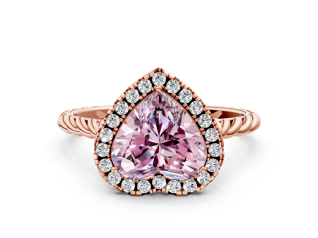 Rose gold Fancy Pink Heart  Halo Twisted Band Four-Prong Diamond Ring_20