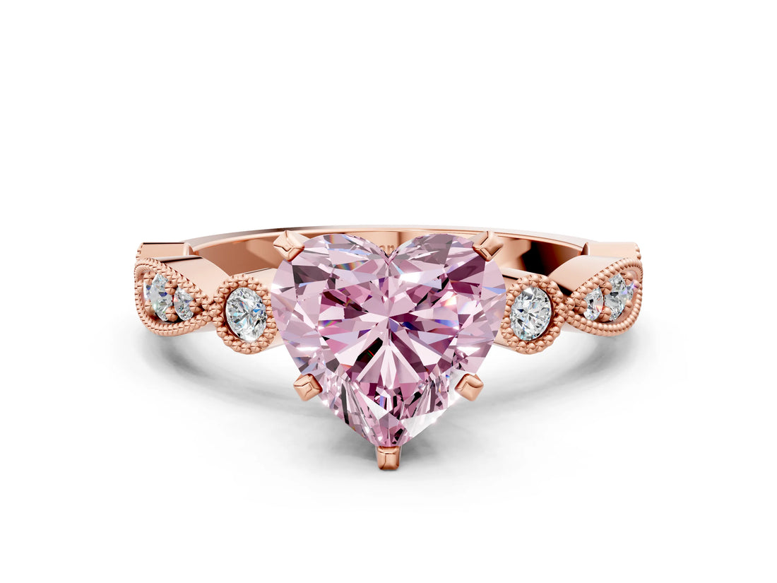 Rose gold Fancy Pink Heart  Milgrain Bezel Diamond Engagement Ring with Solitaire Prong Setting_138