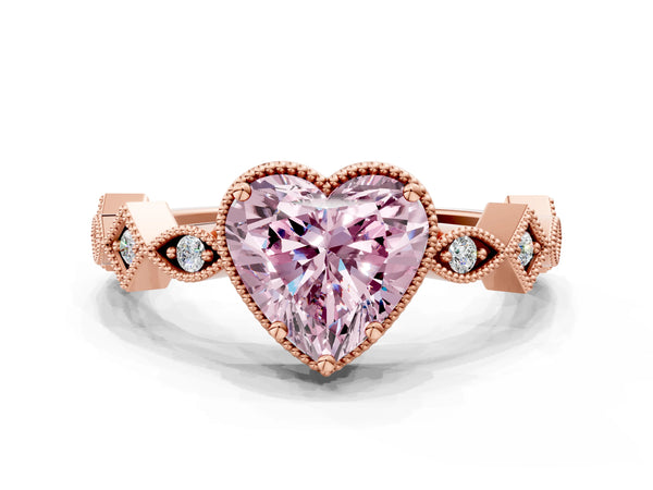 Rose gold Fancy Pink Heart  Milgrain Marquise Diamond Twist Band Ring