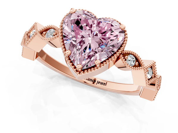 Rose gold Fancy Pink Heart  Milgrain Marquise Diamond Twist Band Ring