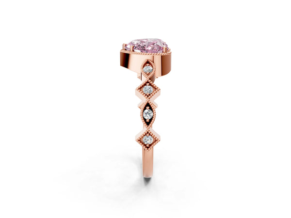 Rose gold Fancy Pink Heart  Milgrain Marquise Diamond Twist Band Ring