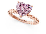 Rose gold Fancy Pink Heart  Solitaire Beaded Band Prong Setting Ring 1
