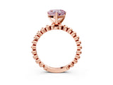 Rose gold Fancy Pink Heart  Solitaire Beaded Band Prong Setting Ring 3