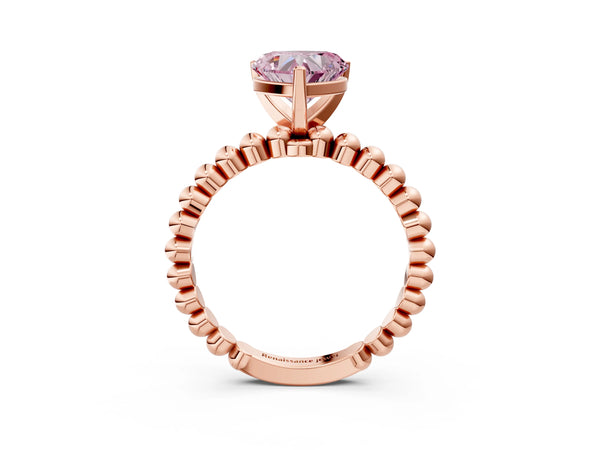Rose gold Fancy Pink Heart Cut Diamond Solitaire Ring with Beaded Band and Prong Setting