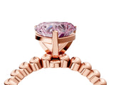 Rose gold Fancy Pink Heart  Solitaire Beaded Band Prong Setting Ring 4