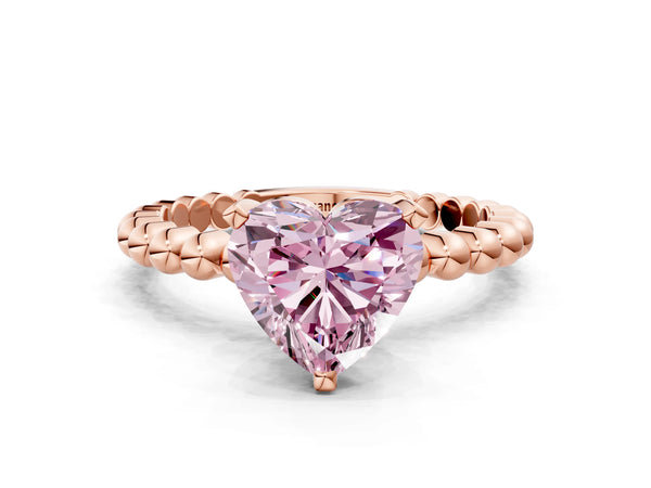 Rose gold Fancy Pink Heart Cut Diamond Solitaire Ring with Beaded Band and Prong Setting