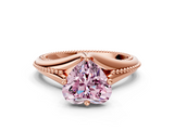 Rose gold Fancy Pink Heart  Solitaire Beaded Band Six-Prong Setting