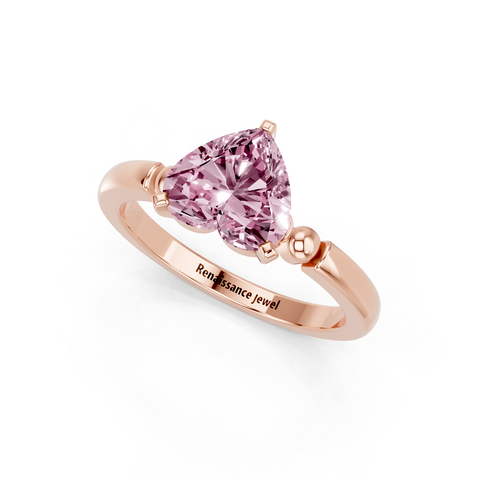 Rose gold Fancy Pink Heart  Solitaire Beaded Band with Four-Prong Setting_3