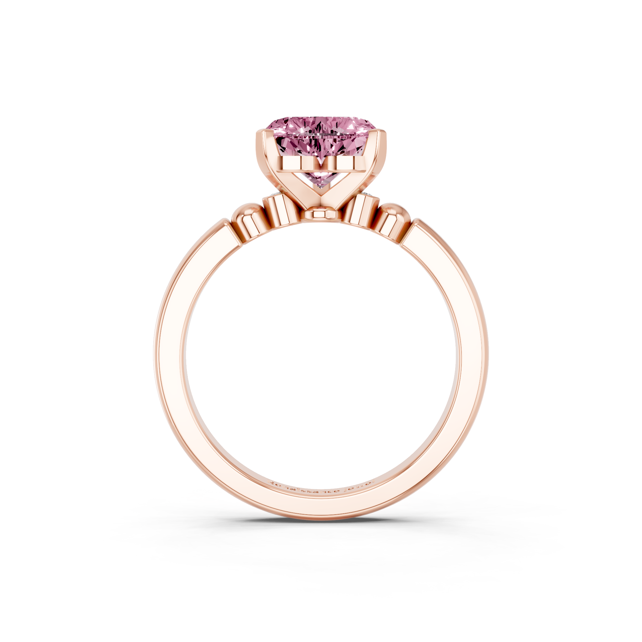 Rose gold Fancy Pink Heart  Solitaire Beaded Band with Four-Prong Setting_5