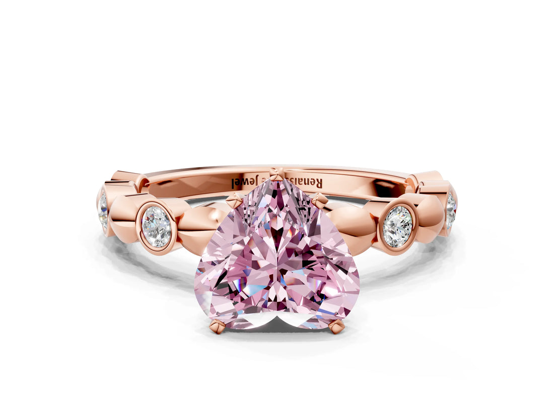 Rose gold Fancy Pink Heart  Solitaire Bezel-Set Diamond Ring with Beaded Band and Four-Prong Setting_32