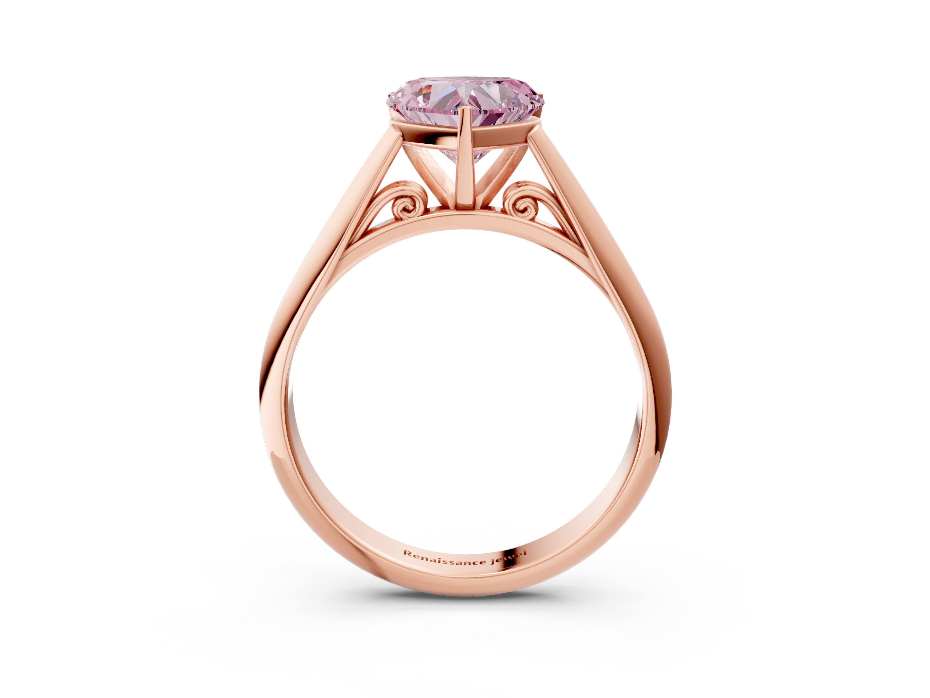 Rose gold Fancy Pink Heart  Solitaire Diamond Engagement Ring with Cathedral Setting and Four-Prong Mount on a Classic Band_85