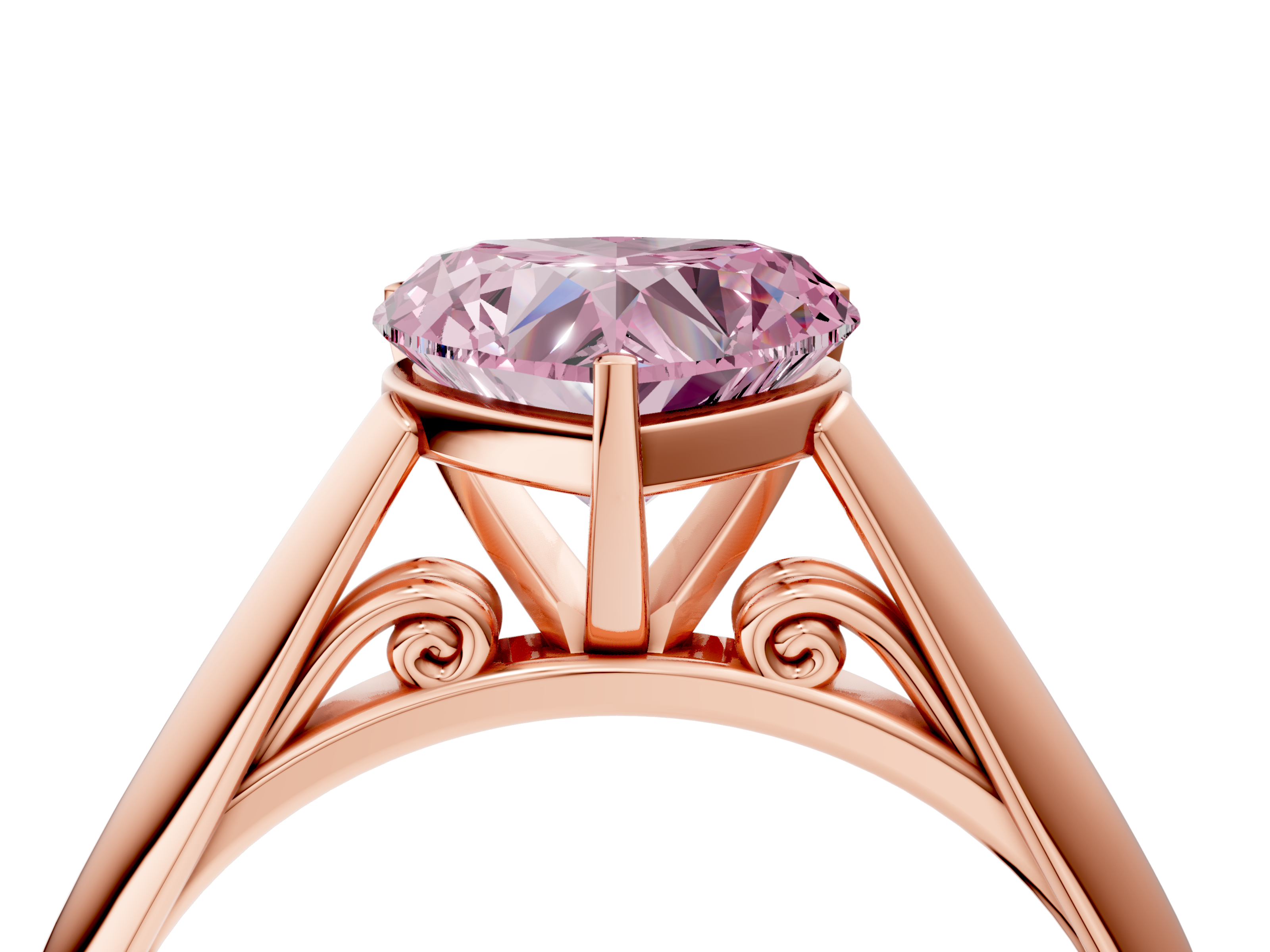 Rose gold Fancy Pink Heart  Solitaire Diamond Engagement Ring with Cathedral Setting and Four-Prong Mount on a Classic Band_86