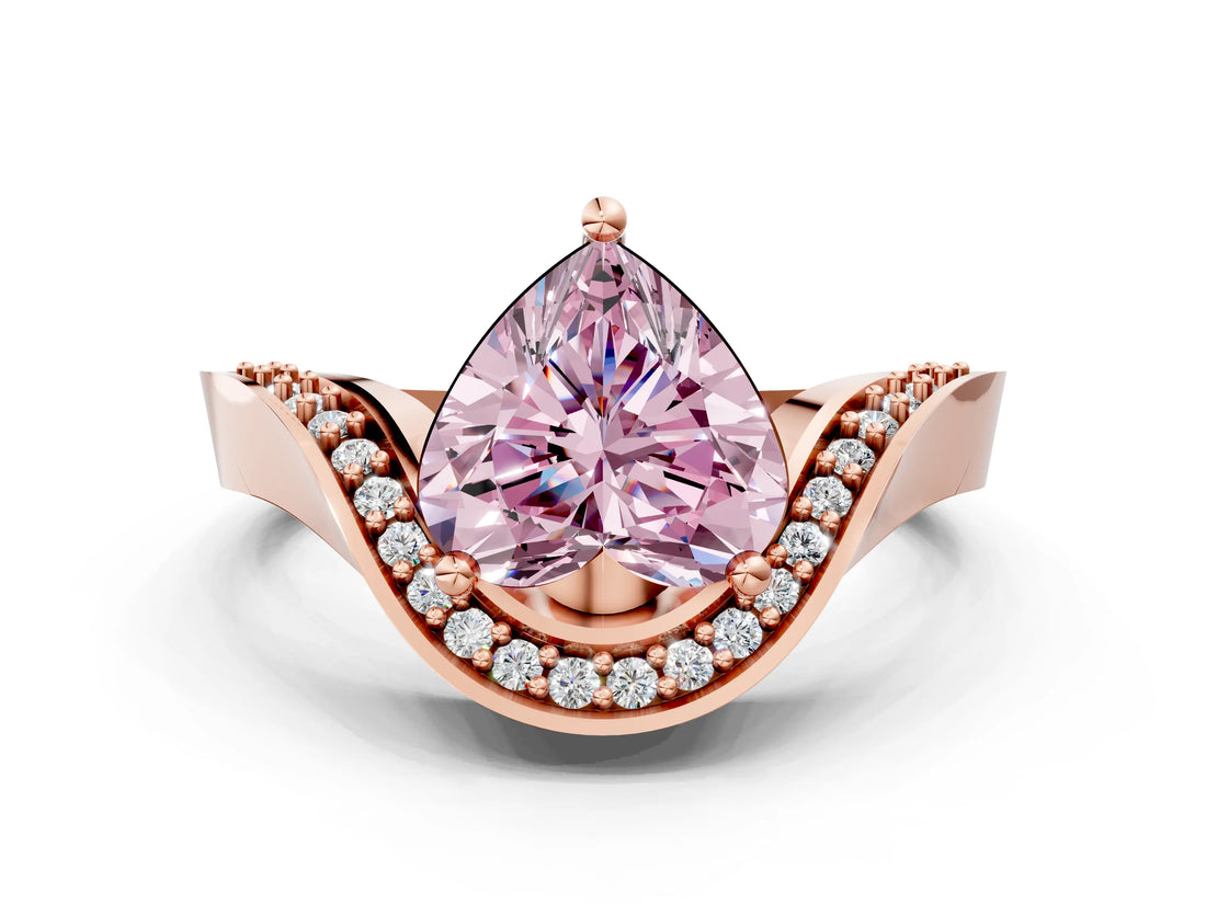 Rose gold Fancy Pink Heart  Solitaire Diamond Engagement Ring with Pave Band and Four-Prong Setting
