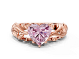 Rose gold Fancy Pink Heart  Solitaire Diamond Leaf Vine Band with Prong Setting_48