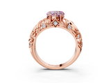 Rose gold Fancy Pink Heart  Solitaire Diamond Leaf Vine Band with Prong Setting_51