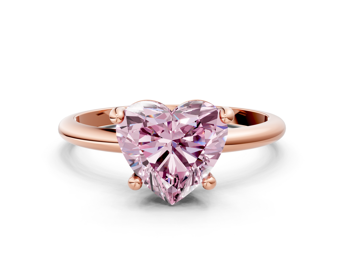Rose gold Fancy Pink Heart  Solitaire Diamond Ring with 4-Prong Setting on a Classic Band_3