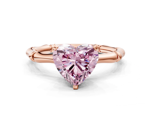 Rose gold Fancy Pink Heart  Solitaire Diamond Ring with Bamboo Band and Four-Prong Setting