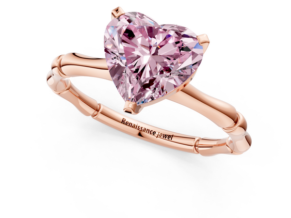 Rose gold Fancy Pink Heart  Solitaire Diamond Ring with Bamboo Band and Four-Prong Setting